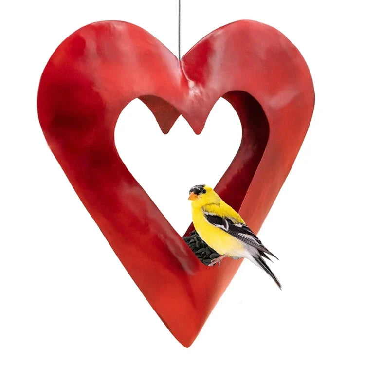 Fly Thru Red Heart Copper Bird Feeder