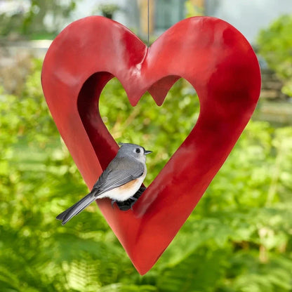 Fly Thru Red Heart Copper Bird Feeder