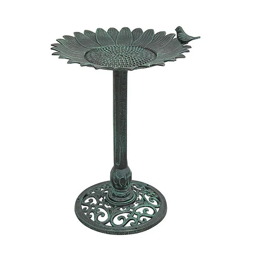 Sunflower Bird Bath, Verdigris