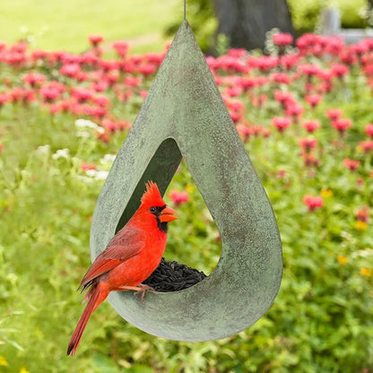 Rain Drop Fly-Thru Verde Copper Bird Feeder