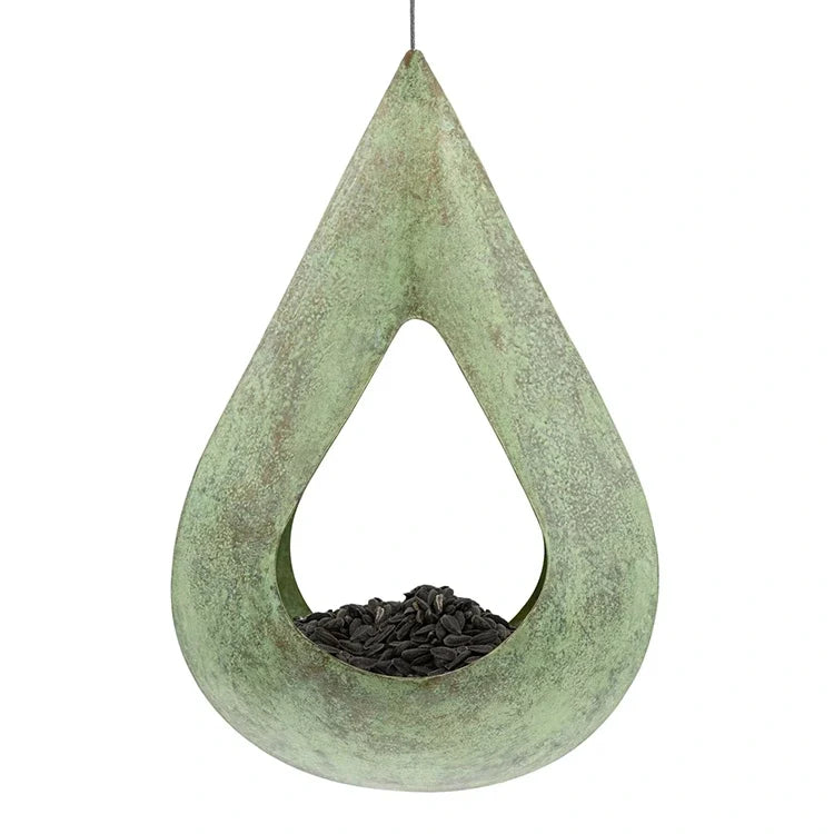 Rain Drop Fly-Thru Verde Copper Bird Feeder