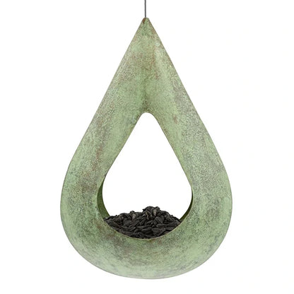 Rain Drop Fly-Thru Verde Copper Bird Feeder