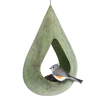 Rain Drop Fly-Thru Verde Copper Bird Feeder