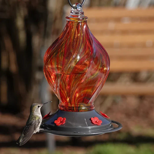 EcoCycle Sunburst Sipper Handblown Recycled Glass Hummingbird Feeder